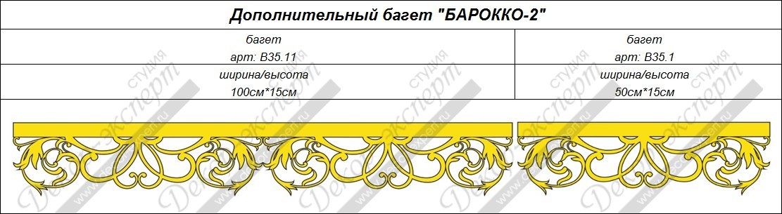 Дополнительные элементы багета для ламбрекена "Барокко", вариант без цветов. Артикулы: B35.11, B35.1.