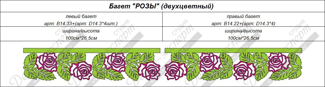 Дополнительные элементы двухцветного багета для ажурного ламбрекена "Розы". Артикулы: B14.33+D14.3 и B14.22+D14.3